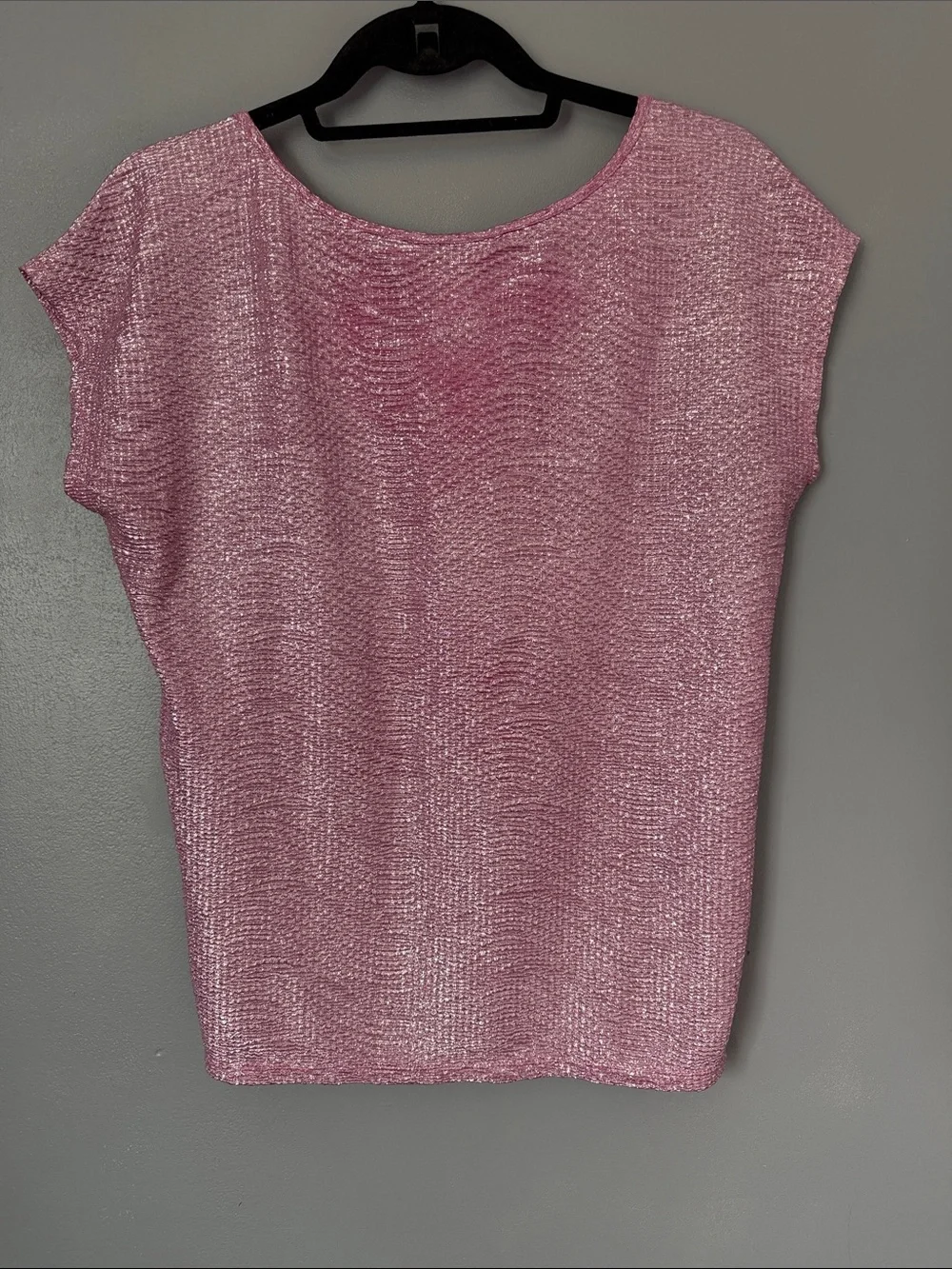 Candie's Women’s Y2K 90s Shimmery Pink Short Sleeve‎ Scoop Neck Top size Small